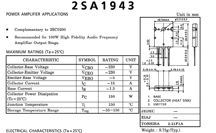 2018最新东芝2sa1943功率三极管现货供应-深圳市深