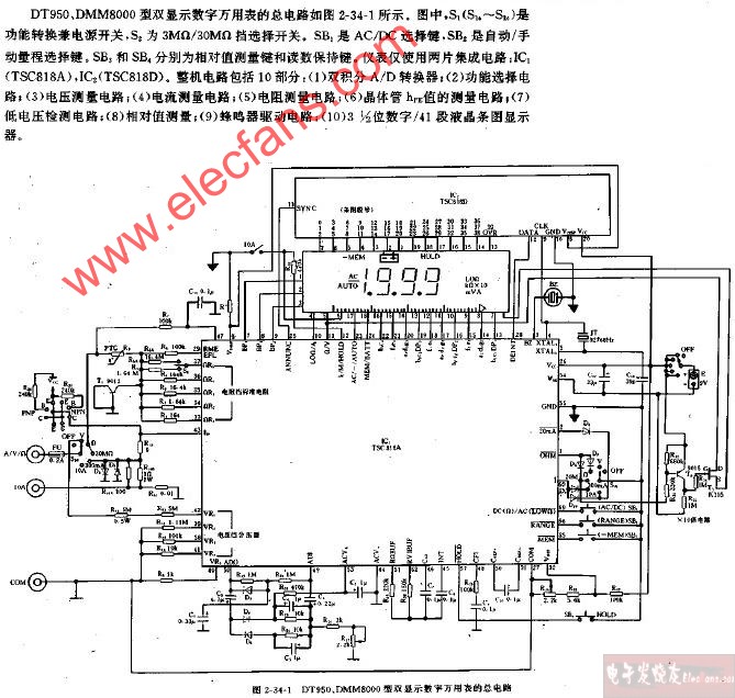 dt950dmm8000型双显示数字万用表的总电路图