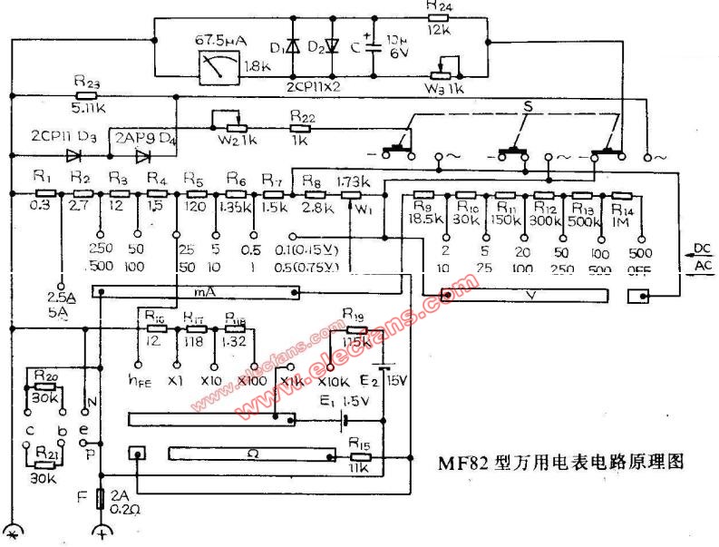 mf82型万用表电路图