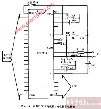 由icl7116构成的3,1 2位数字电压表电路图