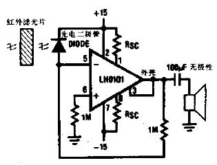经过红外环节的远控扬声器电路图