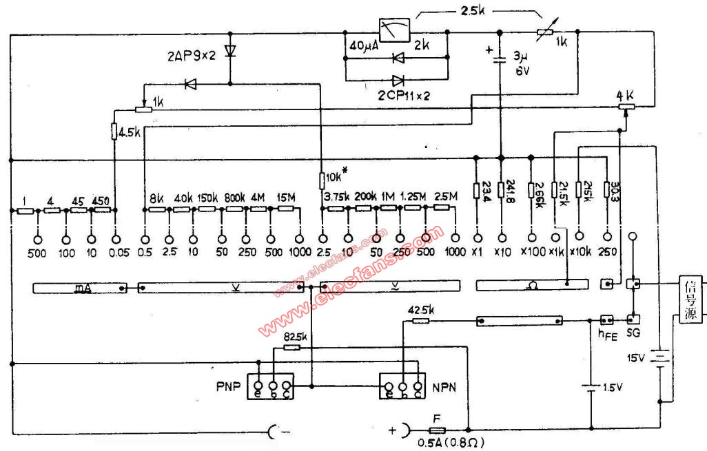 mf92型万用表电路图
