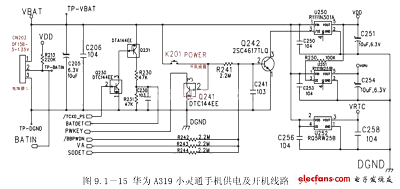 华为a319小灵通手机开机电路原理电路图