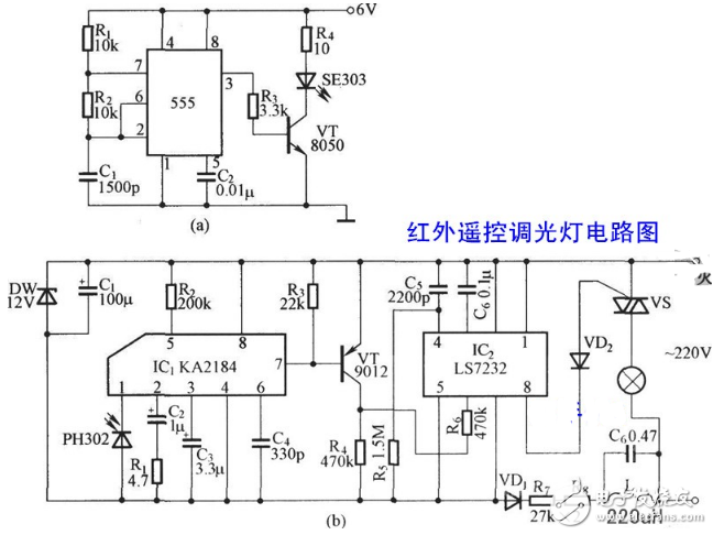 无极调光台灯电路图大全（脉宽调制/LS7232/红外遥控调光电路）