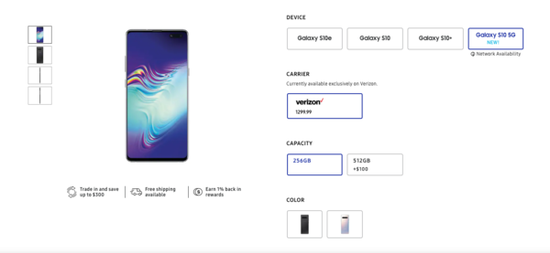 三星Galaxy S10 5G版售价1299美元
