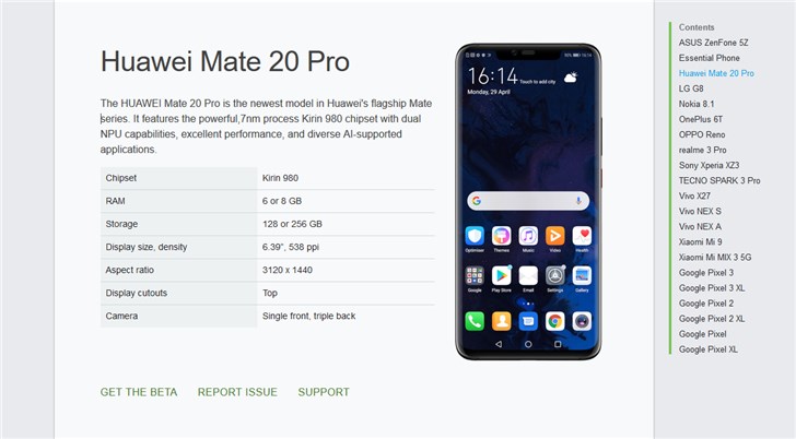 华为Mate 20 Pro重回Android Q名单中