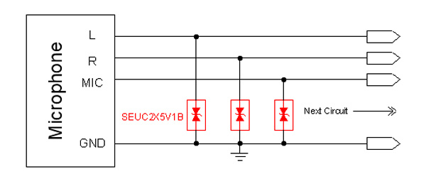 Microphone静电放电防护方案应用框图 Microphone静电放电防护方案应用框图