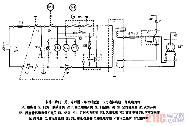 格兰仕wd700,wd800机械式烧烤型微波炉电路图