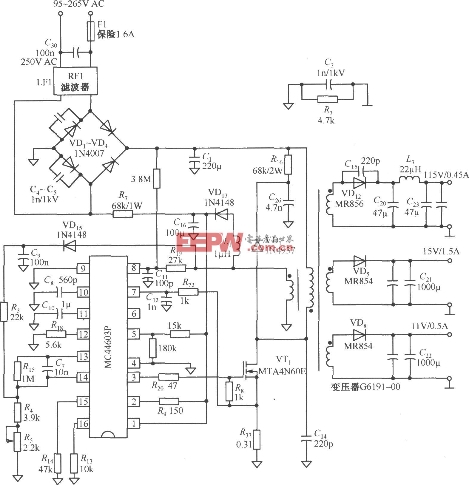 由MC44603P构成的三输出电源电路-电源电路-电路图-华强电子网.jpg