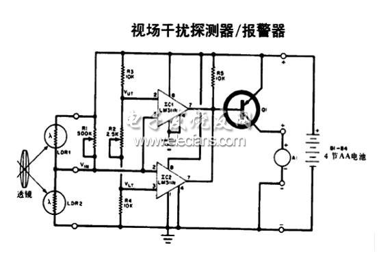 视场干扰探测器/报警器电路图