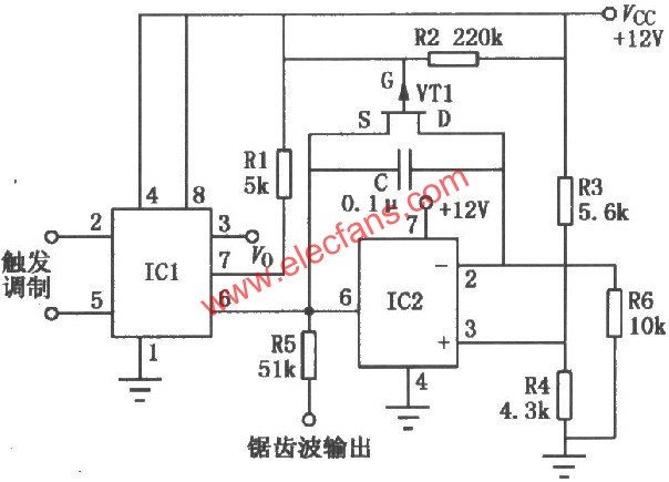 LM555组成的宽动态脉宽调制器  www。elecfans。com