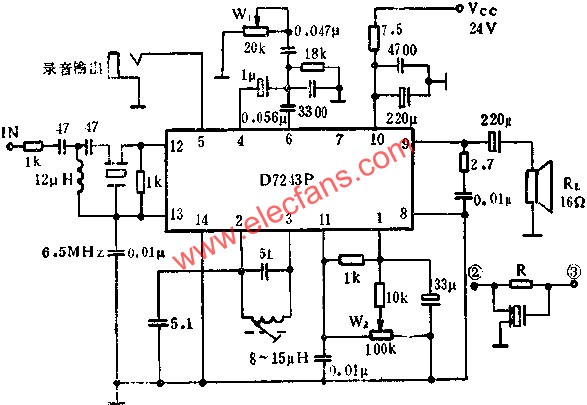 D7243P伴音电路的应用电路图  www、elecfans、com