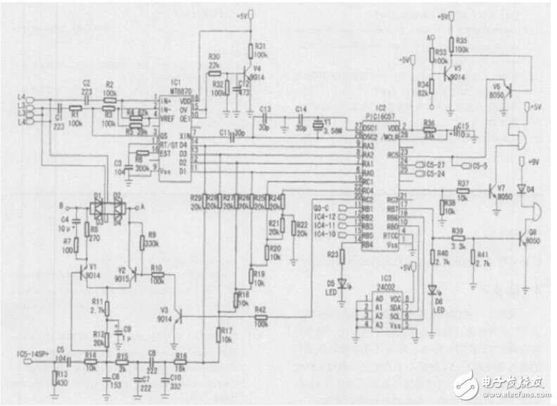 一种智能家居安防系统的电路设计图