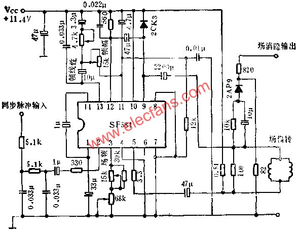 SF581场扫描电路的应用电路图  www、elecfans、com