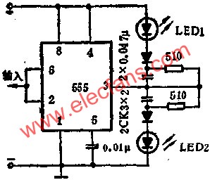 时基集成电路组成数字逻辑电路测试笔线路图 www、elecfans、com