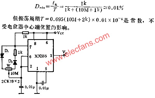 时基集成电路组成可变点穴比的脉冲发生器电路图 www、elecfans、com