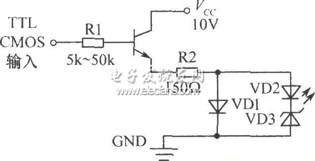 数字集成电路控制的两只发光管交替闪烁发光图