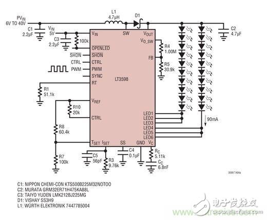 LED驱动器用于30个白光LED