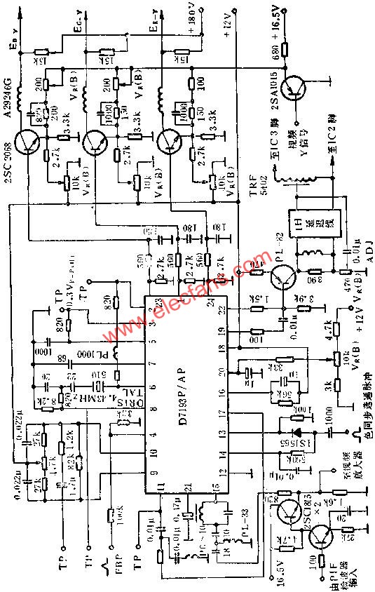 D7193P/AP色信号解码电路的应用电路图  www、elecfans、com