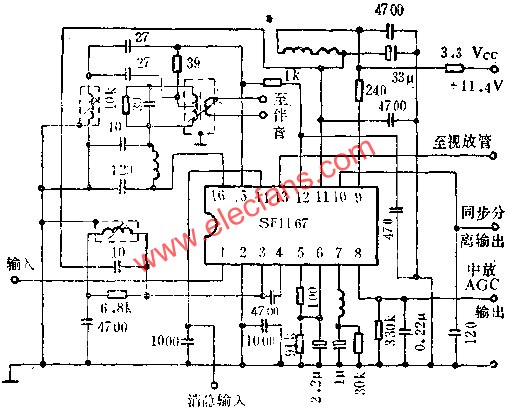 SF1167图象中放电路的应用电路图  www、elecfans、com