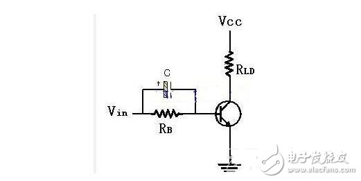 图7 加了加速电容器的电路有时候三极管开关的负载并非直接加在集电极