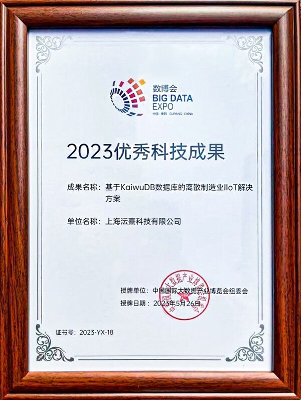 图：KaiwuDB“优秀科技成果”奖牌